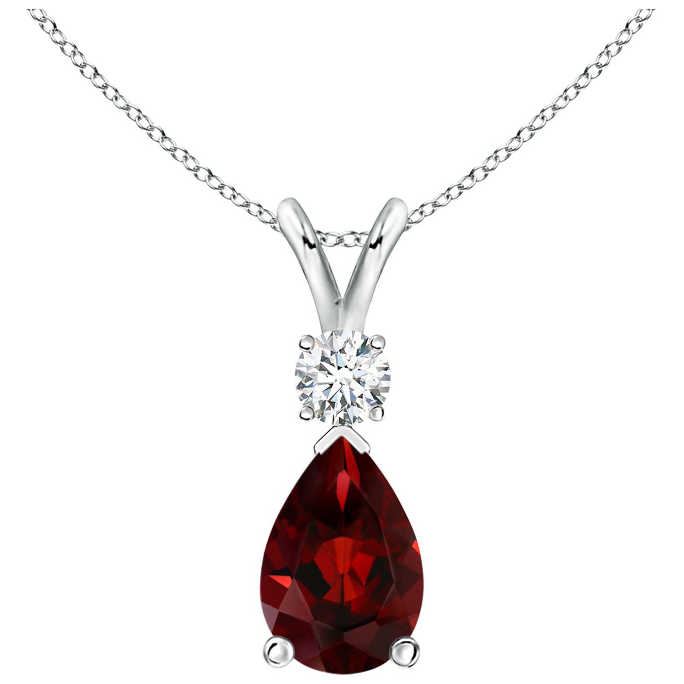 ANGARA Pendentif en or blanc 14 carats avec grenat naturel en forme de goutte d'eau de 3,50 carats et diamants en vente