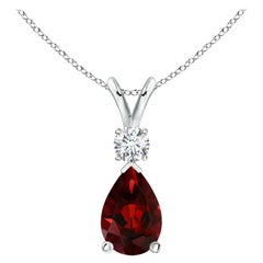 ANGARA Natural 3.50ct Garnet Teardrop Pendant with Diamond in 14K White Gold