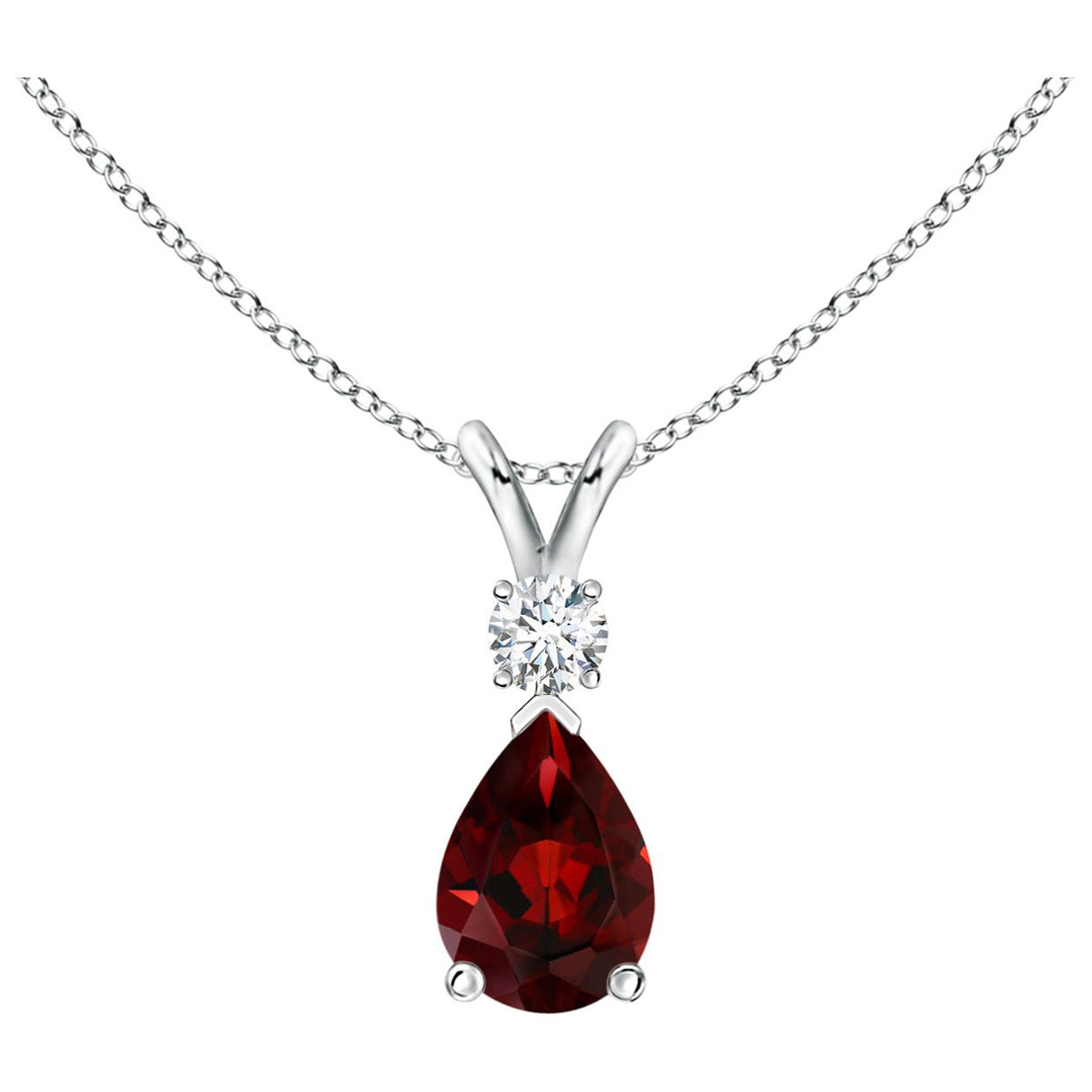 ANGARA Natural 0.85ct Garnet Teardrop Pendant with Diamond in 14K White Gold For Sale