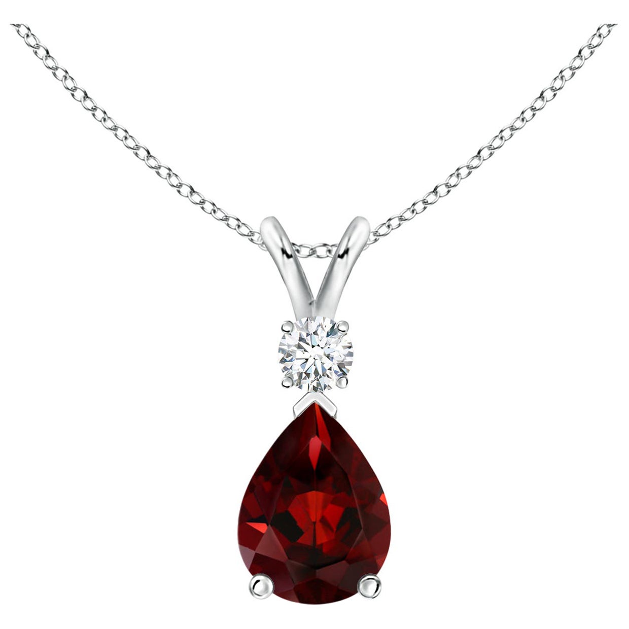 ANGARA Natural 1.30ct Garnet Teardrop Pendant with Diamond in 14K White Gold For Sale