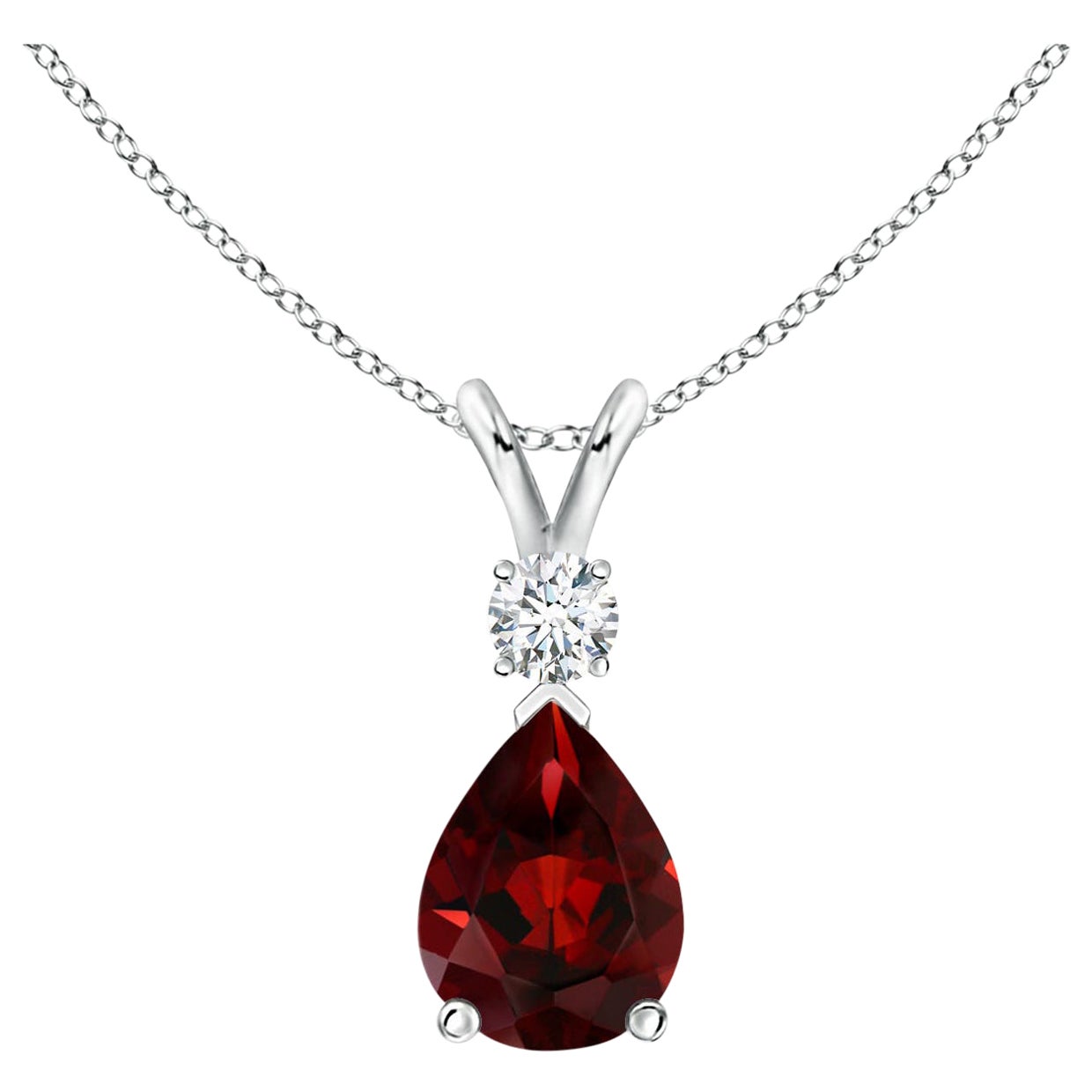 ANGARA Natural 1.30ct Garnet Teardrop Pendant with Diamond in 14K White Gold