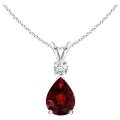 ANGARA Natural 1.30ct Garnet Teardrop Pendant with Diamond in 14K White Gold