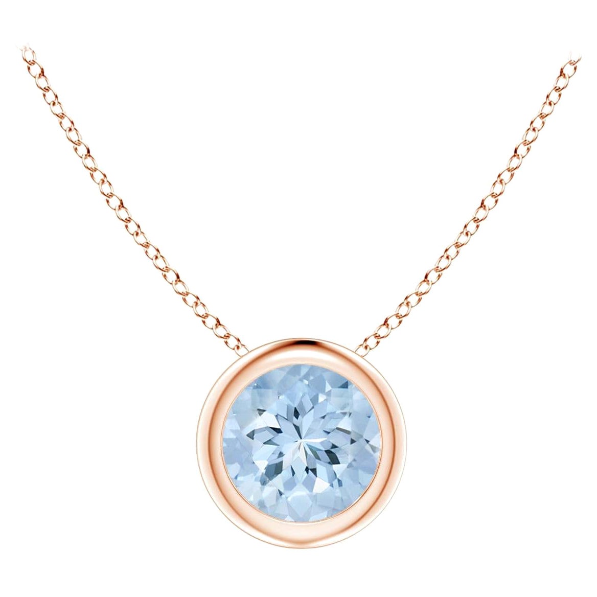 ANGARA Colgante solitario de aguamarina natural redonda de 0,40 ct en oro rosa de 14 quilates