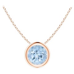 ANGARA Colgante solitario de aguamarina natural redonda de 0,40 ct en oro rosa de 14 quilates
