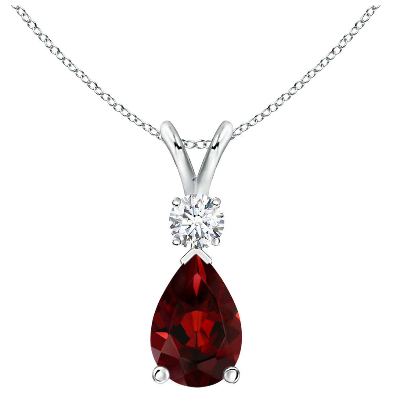 ANGARA Natural 2.10ct Garnet Teardrop Pendant with Diamond in 14K White Gold For Sale