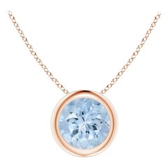 ANGARA Natural Round 0.72ct Aquamarine Solitaire Pendant in 14K Rose Gold