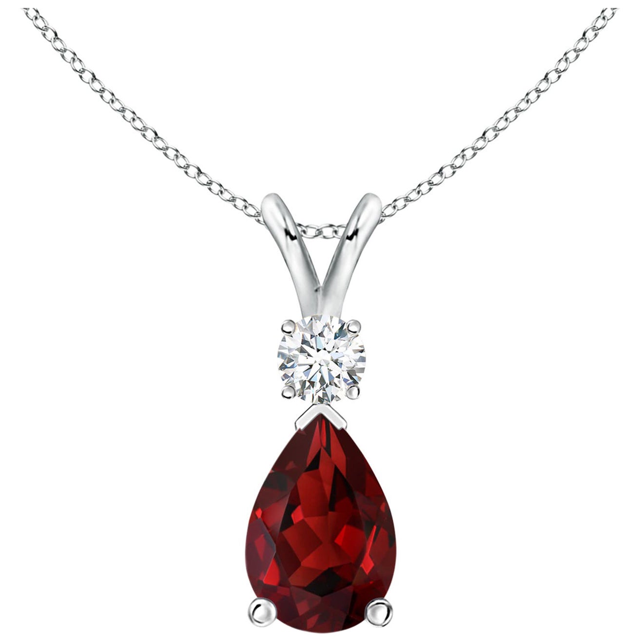 ANGARA Natural 2.10ct Garnet Teardrop Pendant with Diamond in 14K White Gold For Sale