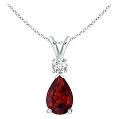 ANGARA Natural 2.10ct Garnet Teardrop Pendant with Diamond in 14K White Gold