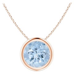 ANGARA Colgante Solitario de Aguamarina Redonda Natural de 1,12ct en Oro Rosa de 14K