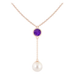 Collana Lariat con perle d'acqua dolce e ametista da 0,65 carati in oro rosa 14 carati