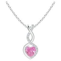 Natural 0.25ct Pink Sapphire Infinity Heart Pendant with Diamonds in Platinum