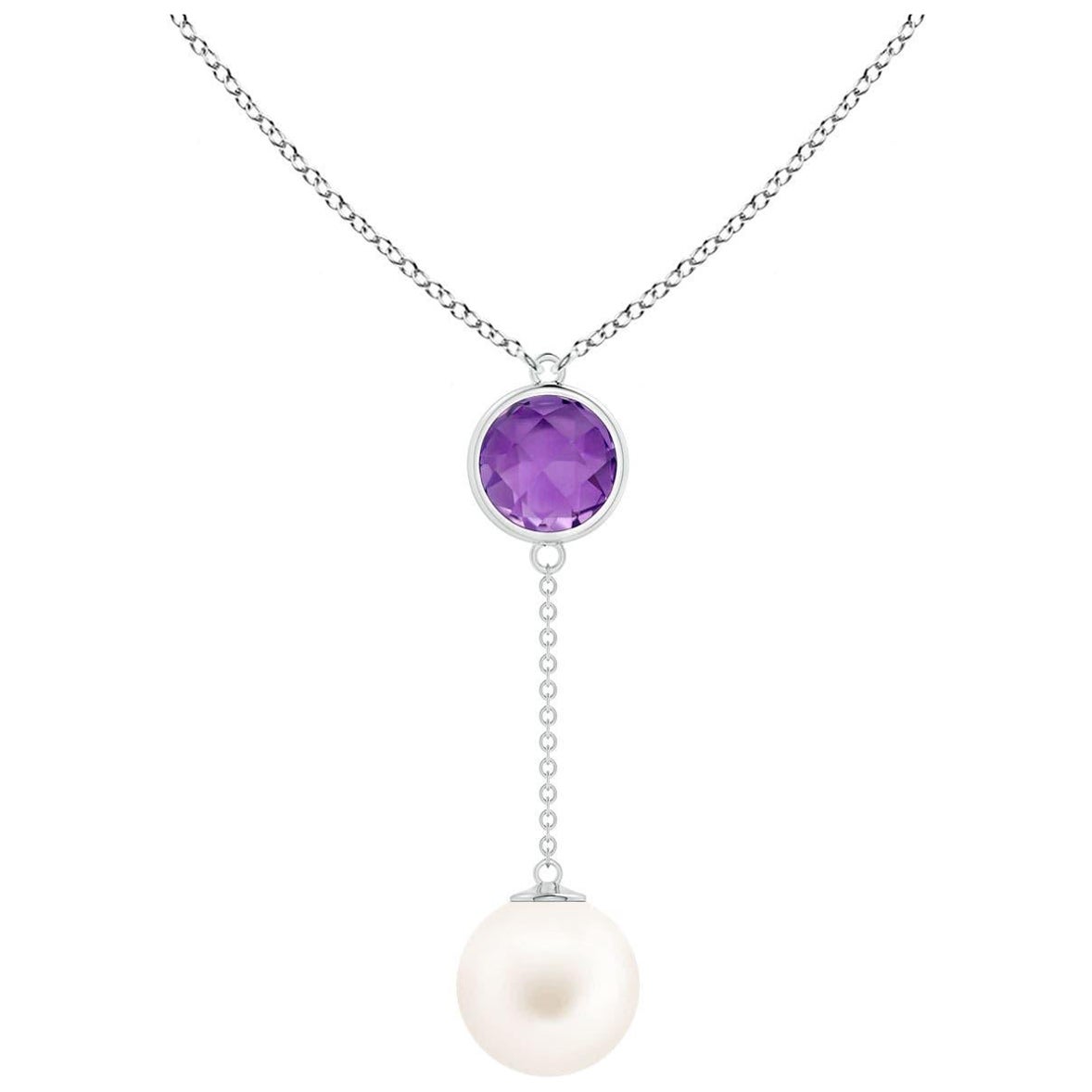 Freshwater Cultured Pearl & 2.85ct Amethyst Lariat Necklace in 14K White Gold For Sale