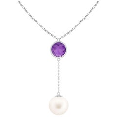 Freshwater Cultured Pearl & 2.85ct Amethyst Lariat Necklace in 14K White Gold