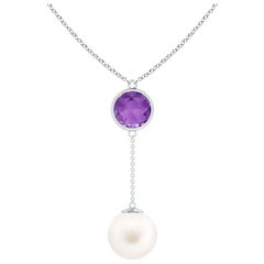 Collar lazo de perlas cultivadas de agua dulce y amatista de 2,85 ct en oro blanco de 14 quilates