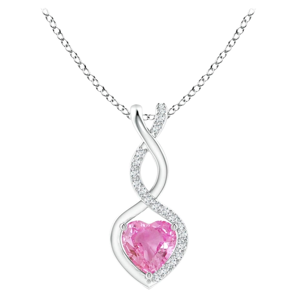 Natural 0.55ct Pink Sapphire Infinity Heart Pendant with Diamonds in Platinum