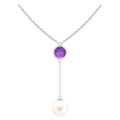 Collana Lariat con perle d'acqua dolce e ametista da 0,65 carati in oro bianco 14 carati