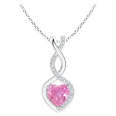 Natürlicher 0,80 Karat rosa Saphir Unendlichkeitsherz-Anhänger mit Diamanten in Platin