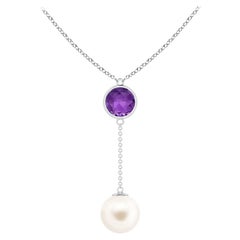 Collar lazo de perlas cultivadas de agua dulce y amatista de 1,65 ct en oro blanco de 14 quilates