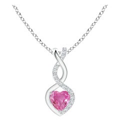 Natürlicher 0,25 Karat rosa Saphir Unendlichkeitsherz-Anhänger mit Diamanten in Platin