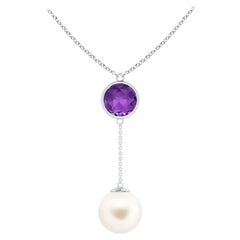 Collar lazo de perlas cultivadas de agua dulce y amatista de 2,85 ct en oro blanco de 14 quilates