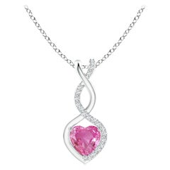Natural 0.55ct Pink Sapphire Infinity Heart Pendant with Diamonds in Platinum