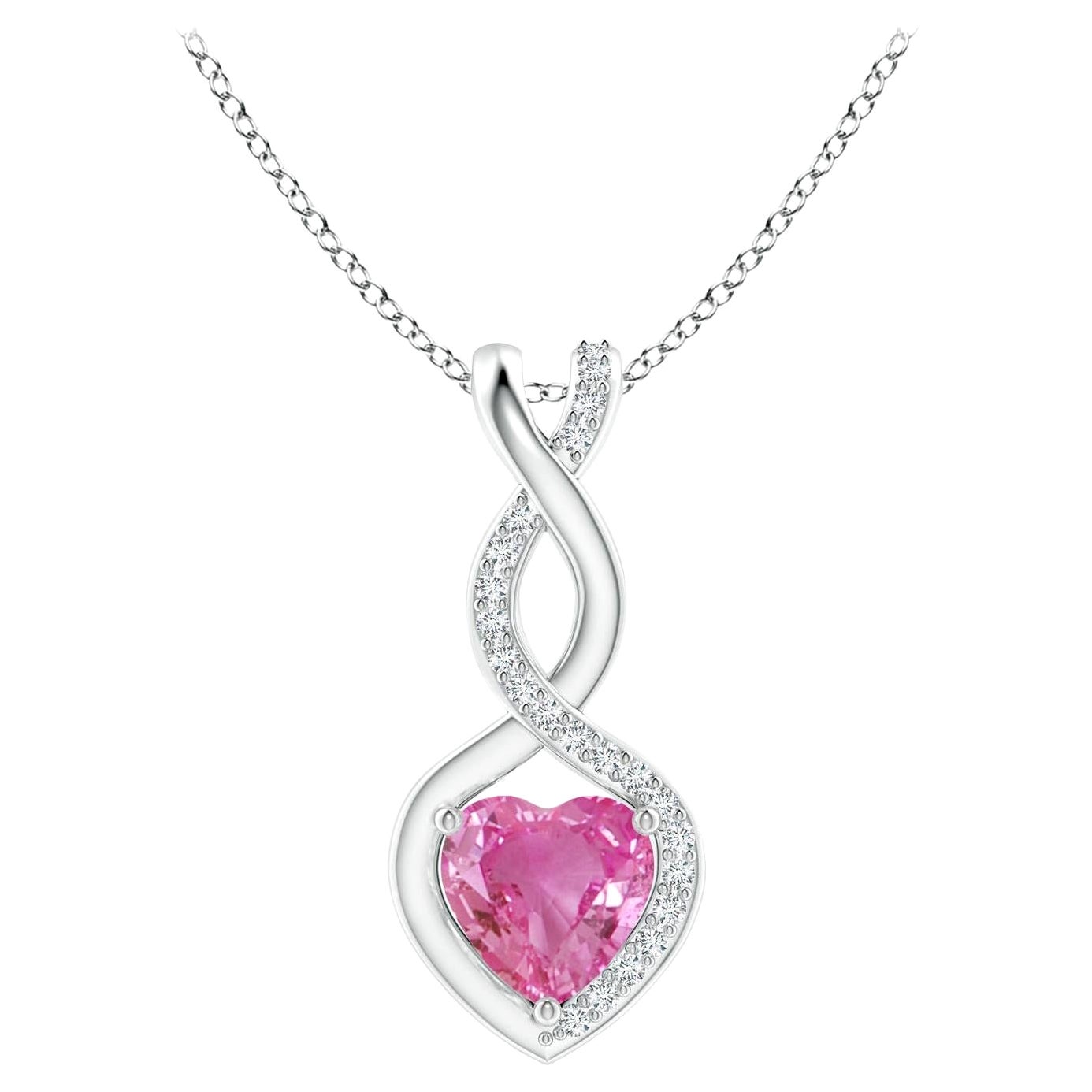 Natural 0.80ct Pink Sapphire Infinity Heart Pendant with Diamonds in Platinum