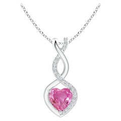 Natural 0.80ct Pink Sapphire Infinity Heart Pendant with Diamonds in Platinum