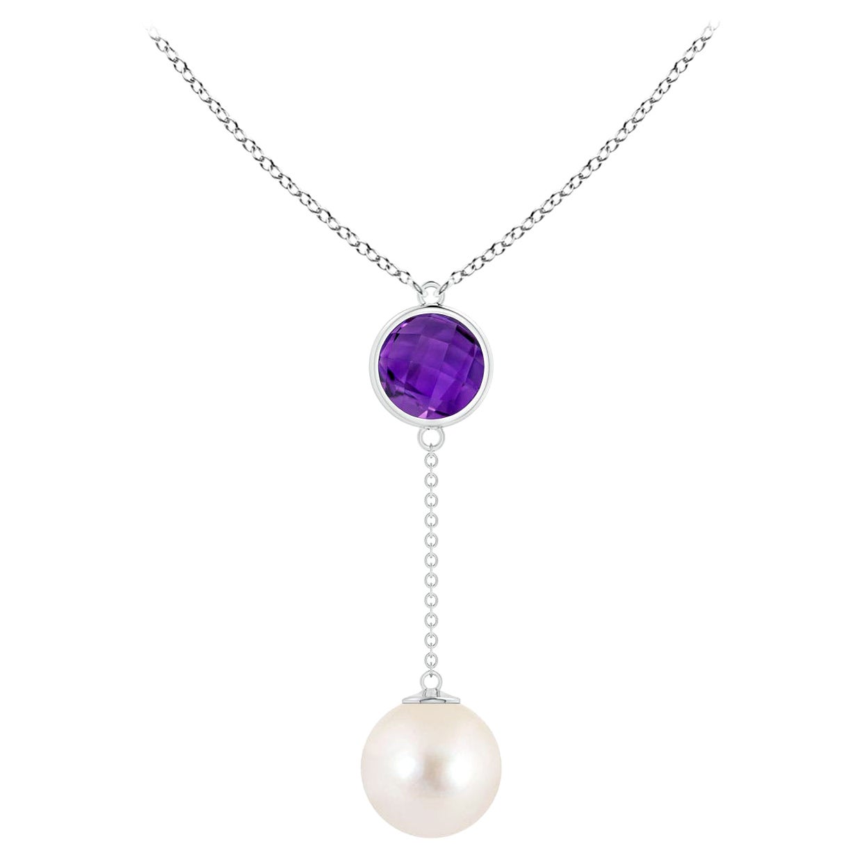 Collar lazo de perlas cultivadas de agua dulce y amatista de 1,65 ct en oro blanco de 14 quilates en venta