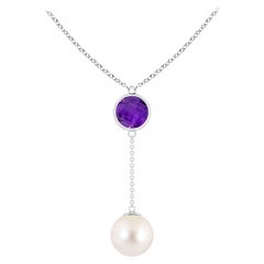 Freshwater Cultured Pearl & 1.65ct Amethyst Lariat Necklace in 14K White Gold