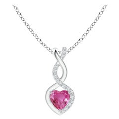 Natural 0.25ct Pink Sapphire Infinity Heart Pendant with Diamonds in Platinum