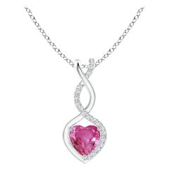 Natural 0.55ct Pink Sapphire Infinity Heart Pendant with Diamonds in Platinum