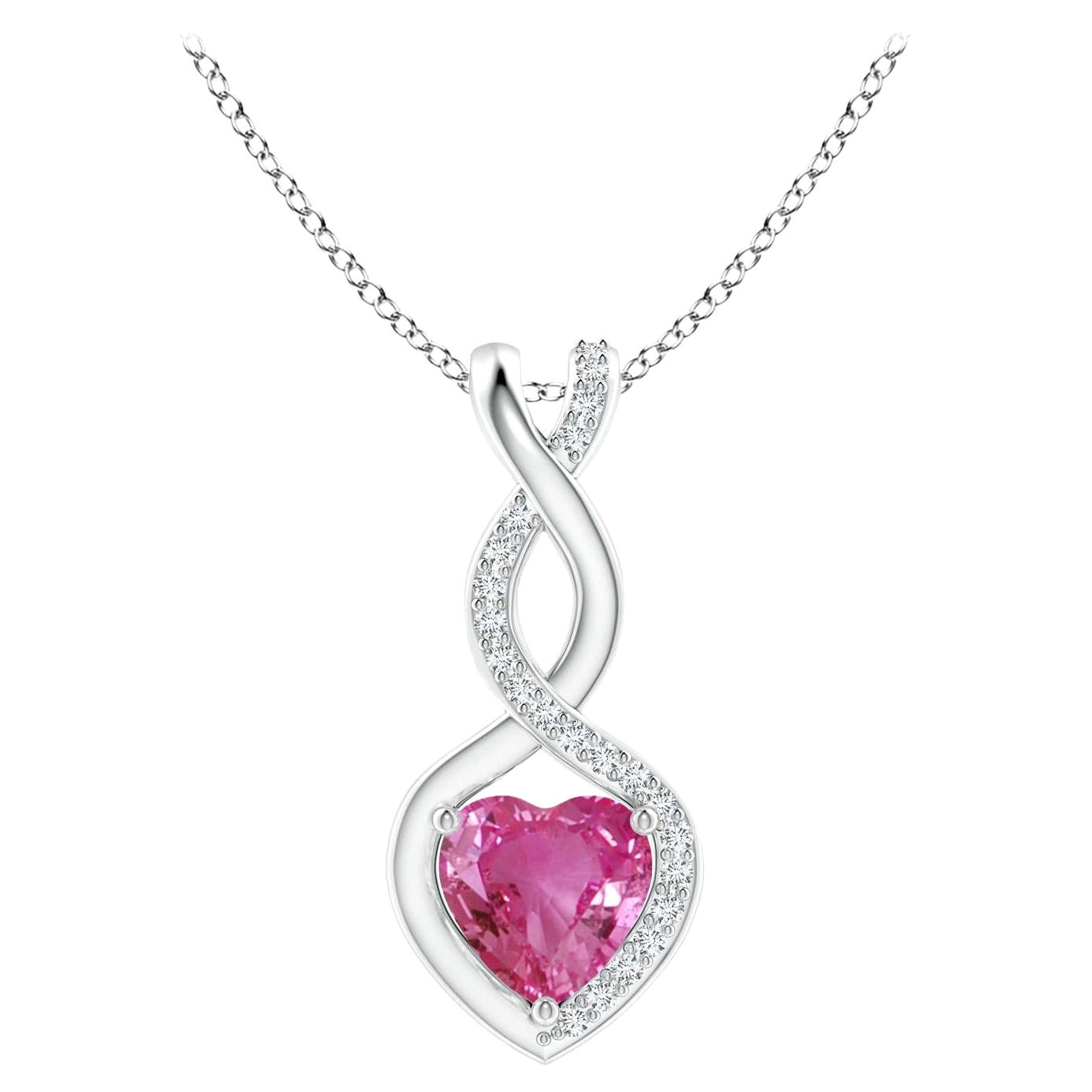 Natural 0.80ct Pink Sapphire Infinity Heart Pendant with Diamonds in Platinum For Sale