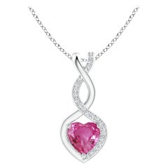 Natural 0.80ct Pink Sapphire Infinity Heart Pendant with Diamonds in Platinum