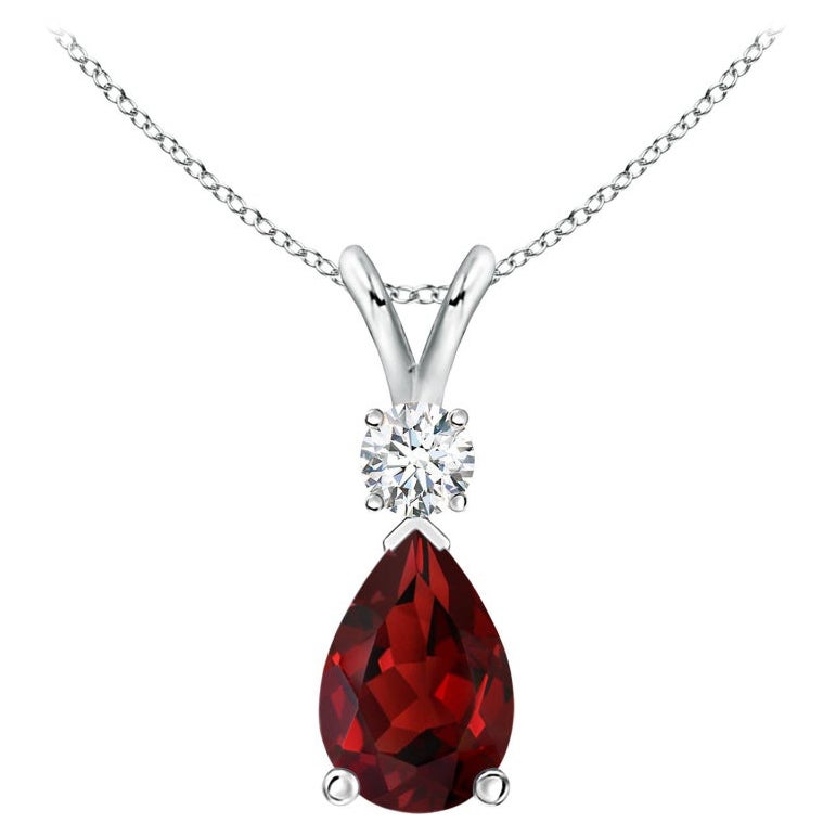 ANGARA Natural 3.50ct Garnet Teardrop Pendant with Diamond in Platinum