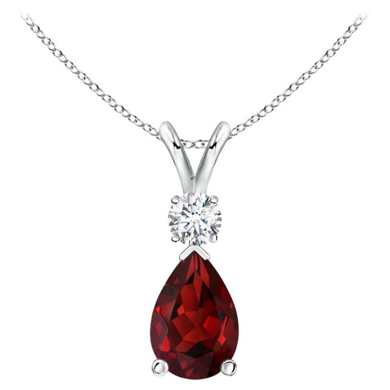 ANGARA Natural 1.80ct Garnet Teardrop Pendant with Diamond in Platinum