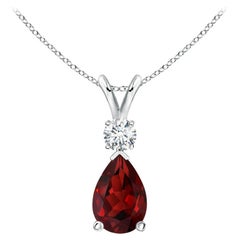 ANGARA Natural 1.80ct Garnet Teardrop Pendant with Diamond in Platinum