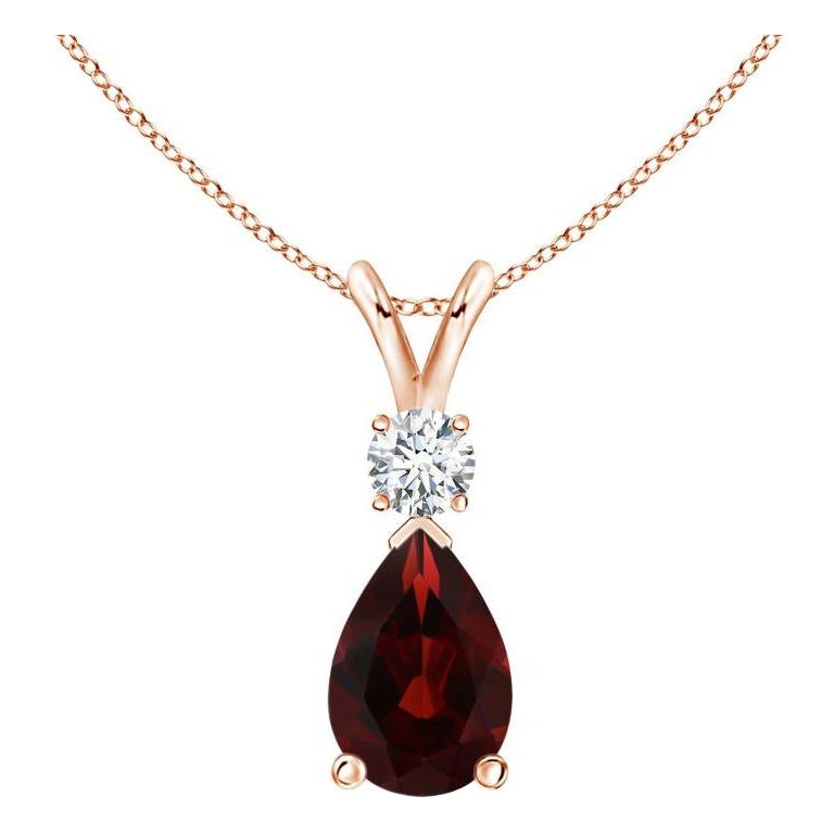 ANGARA Natural 2.10ct Garnet Teardrop Pendant with Diamond in 14K Rose Gold For Sale