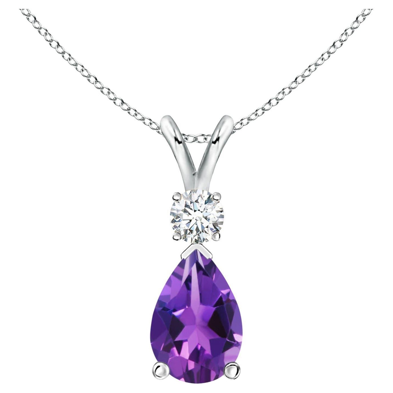 ANGARA Natural 2.60ct Amethyst Teardrop Pendant with Diamond in Platinum For Sale