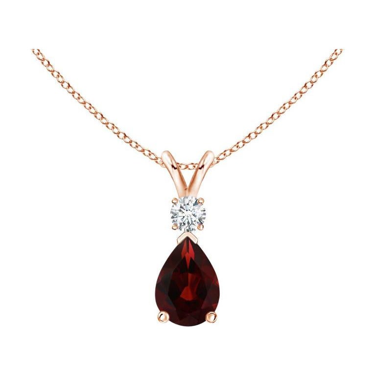 ANGARA Natural 0.85ct Garnet Teardrop Pendant with Diamond in 14K Rose Gold For Sale