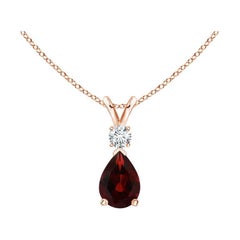 ANGARA Natural 0.85ct Garnet Teardrop Pendant with Diamond in 14K Rose Gold