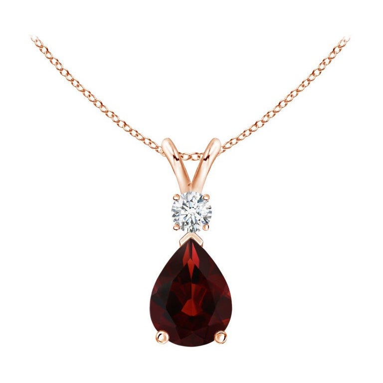 ANGARA Natural 1.30ct Garnet Teardrop Pendant with Diamond in 14K Rose Gold