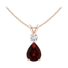 ANGARA Colgante lágrima de granate natural de 1,30 ct con diamante en oro rosa de 14 quilates