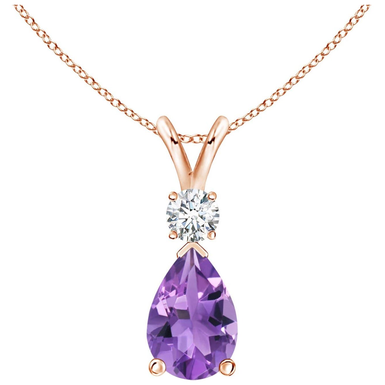 ANGARA Natural 1.60ct Amethyst Teardrop Pendant with Diamond in 14K Rose Gold For Sale