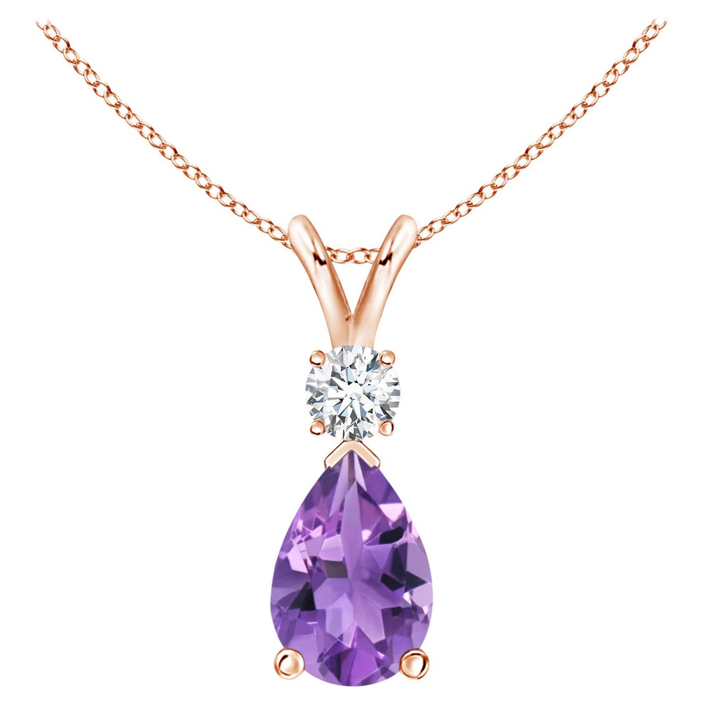 ANGARA Natural 1.60ct Amethyst Teardrop Pendant with Diamond in 14K Rose Gold