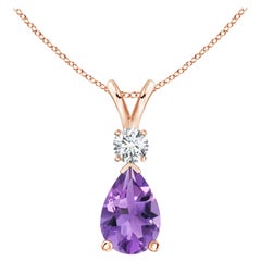 ANGARA Natural 1.60ct Amethyst Teardrop Pendant with Diamond in 14K Rose Gold