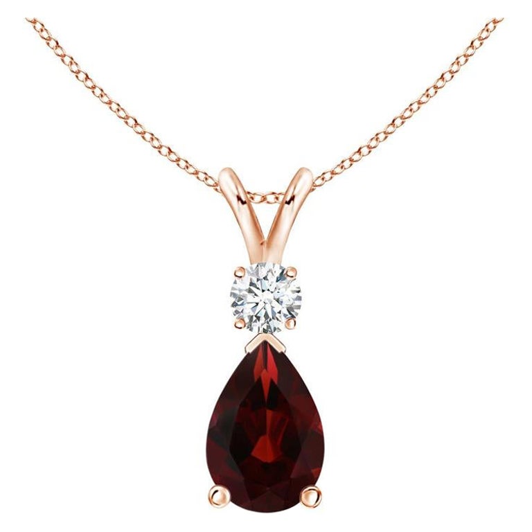ANGARA Natural 1.8ct Garnet Teardrop Pendant with Diamond in 14K Rose Gold For Sale