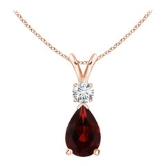 ANGARA Natural 1.8ct Garnet Teardrop Pendant with Diamond in 14K Rose Gold