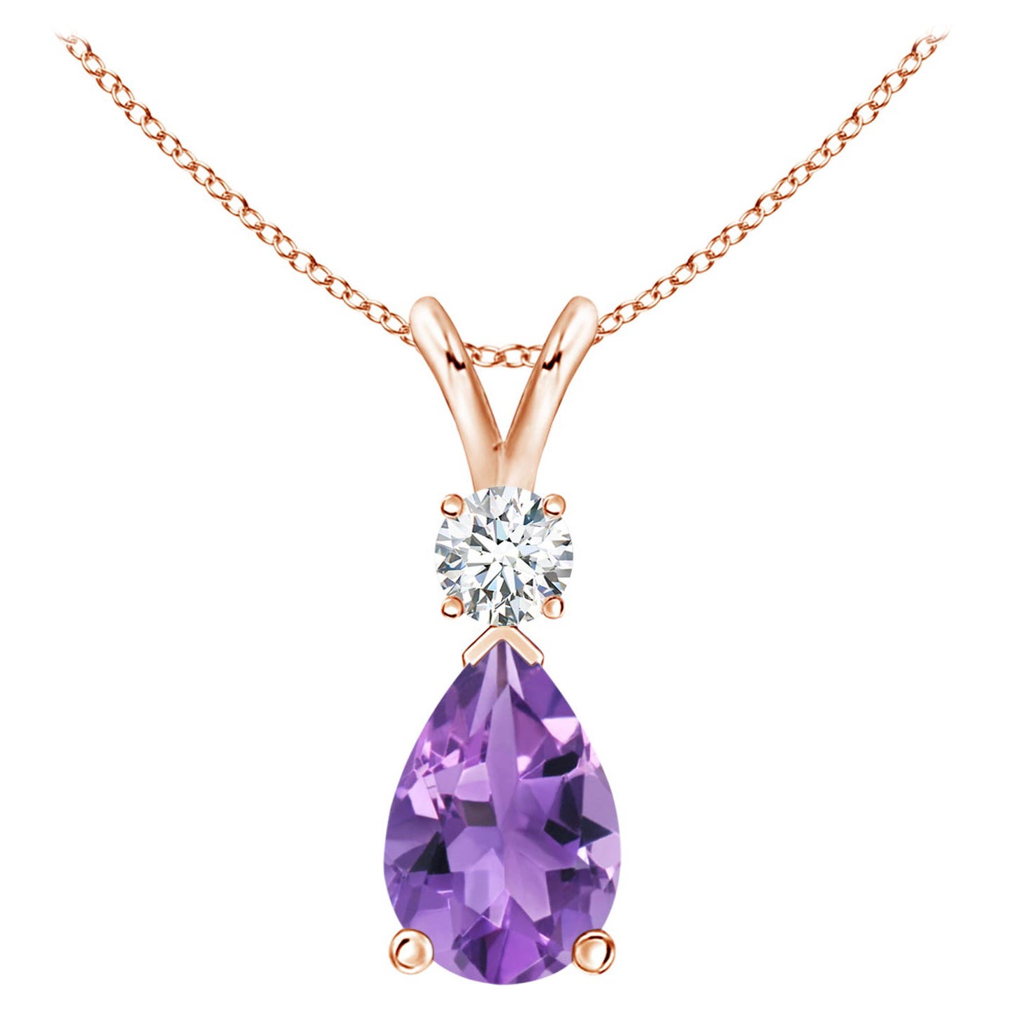 ANGARA Natural 2.60ct Amethyst Teardrop Pendant with Diamond in 14K Rose Gold