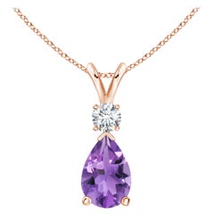 ANGARA Natural 2.60ct Amethyst Teardrop Pendant with Diamond in 14K Rose Gold