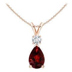 Pendentif goutte d'eau en grenat naturel et diamant en or rose 14 carats (taille 10 x 7 mm)